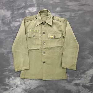 vintage us military button up shirt men small green 1950s korean name tag OG 107